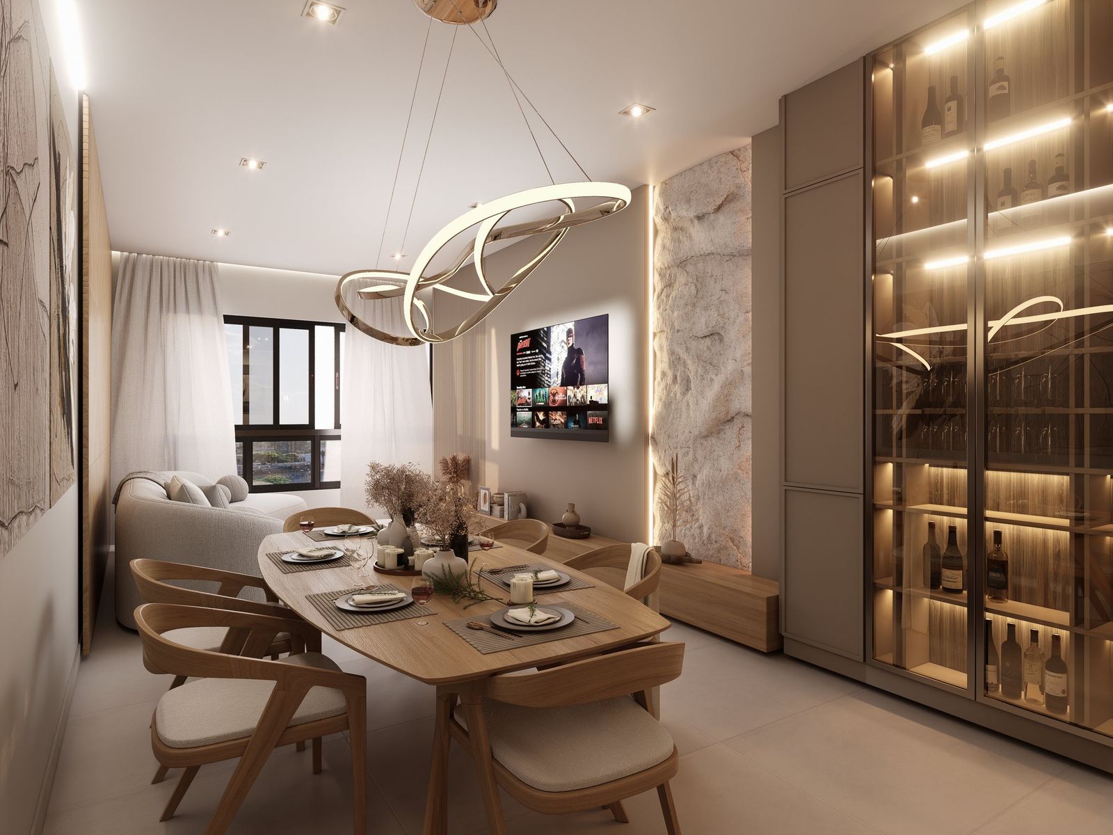 Living com sala de jantar